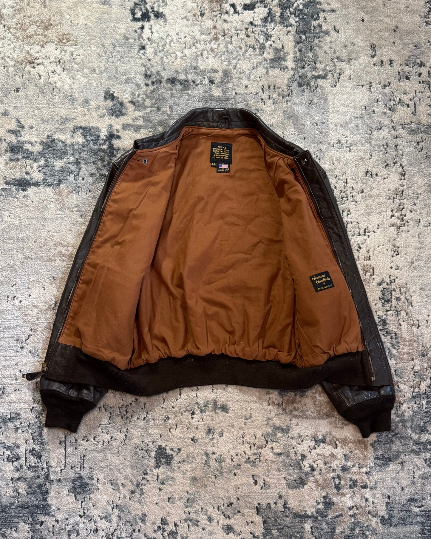 1990S AVIREX A-4 USAF LEATHER FLIGHT JACKET - LARGE