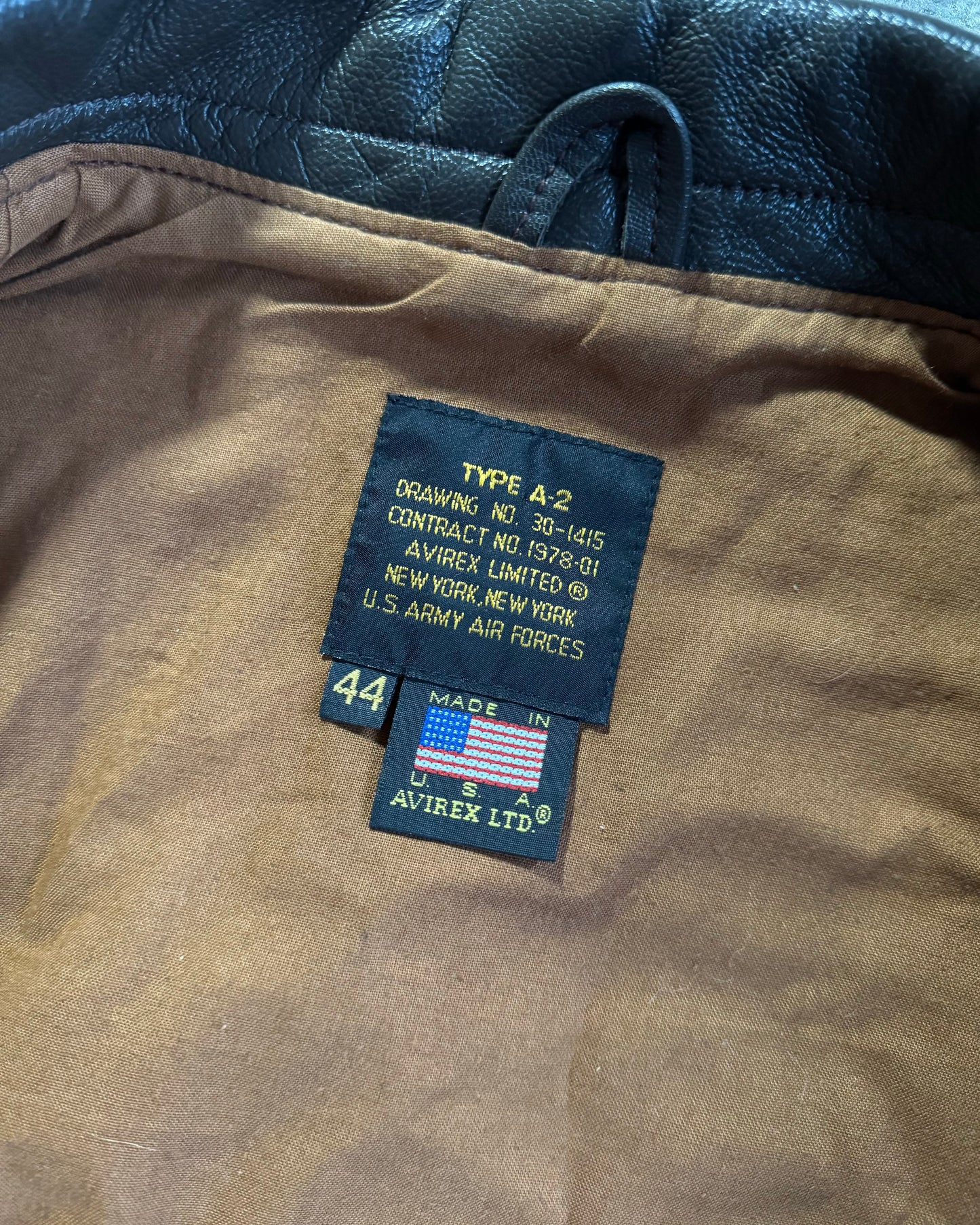 1990S AVIREX A-4 USAF LEATHER FLIGHT JACKET - LARGE