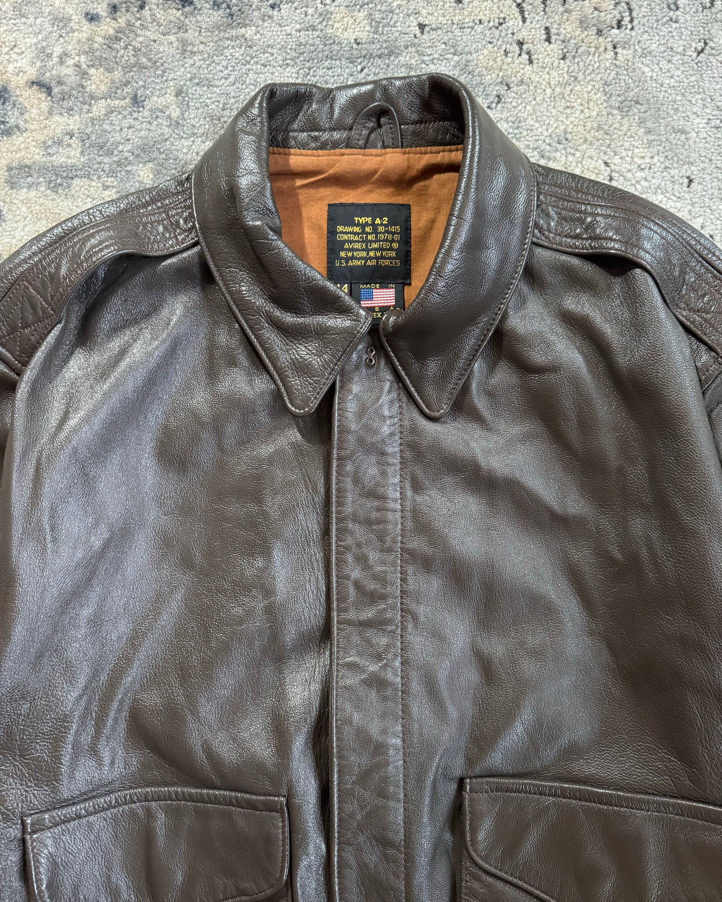1990S AVIREX A-4 USAF LEATHER FLIGHT JACKET - LARGE
