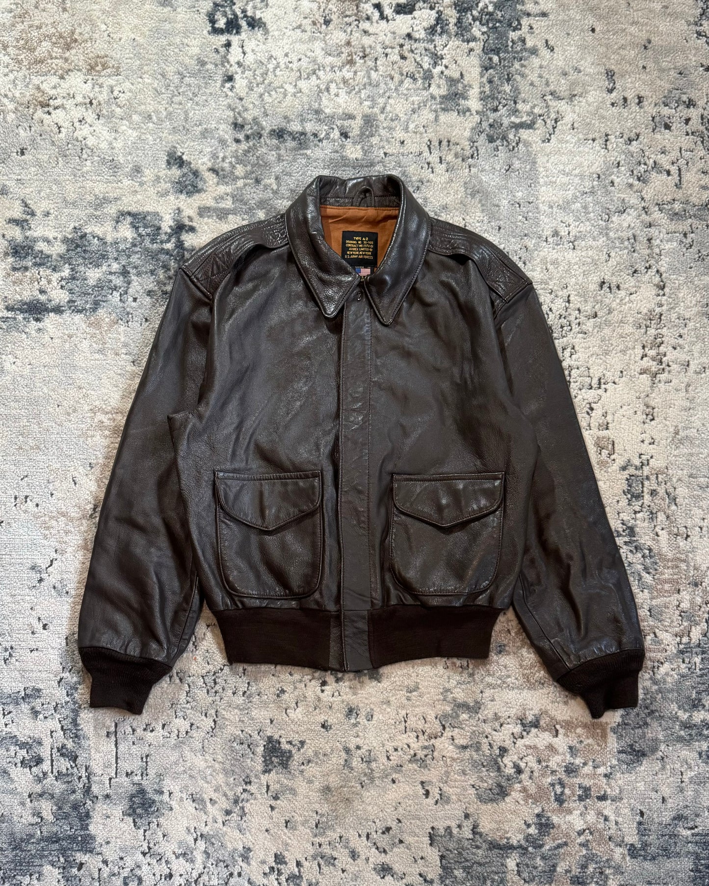 1990S AVIREX A-4 USAF LEATHER FLIGHT JACKET - LARGE