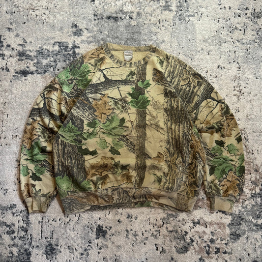 1990S JERZEES OUTDOORS CAMO SWEATSHIRT - 2XL